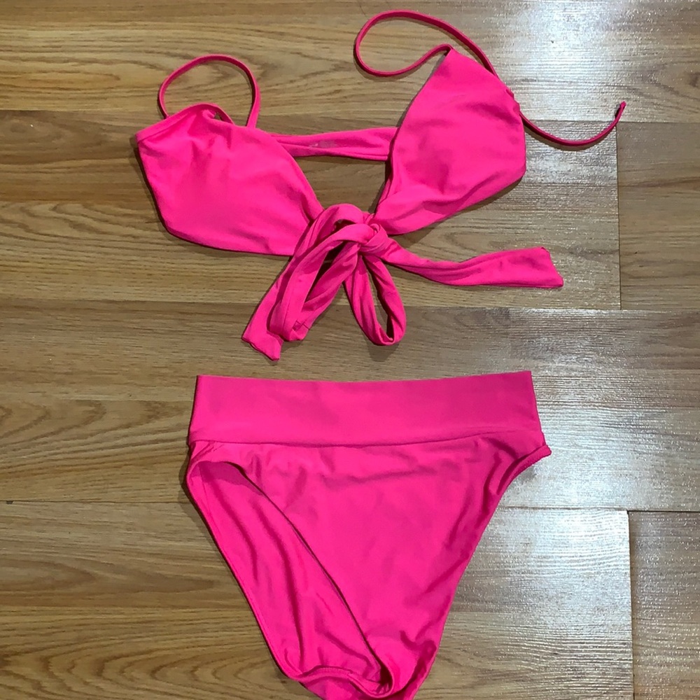 high waisted hot pink bathing suit from Aerie